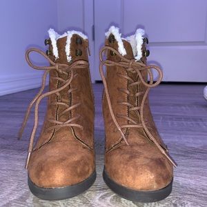 Brown suede booties